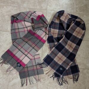 SET OF TWO House of Balmoral Lambswool Scarf Tartan Plaid Navy Blue And Pink